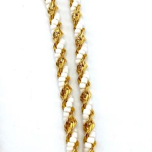 Vintage Monet Signed Gold and White Necklace Estate Jewelry 70's 80's 90's ✨P007